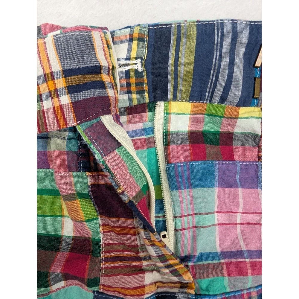 J.Crew Mini Skirt 12 Patchwork Plaid Madras Navy Multicolor Cotton Pocket - Picture 5 of 10